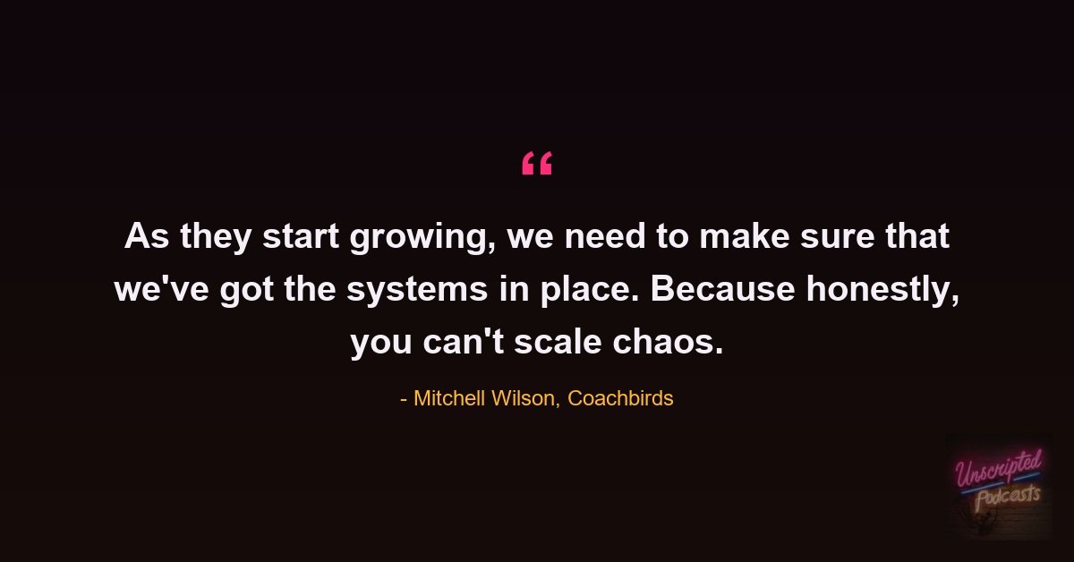 Mitchell Wilson quote: As they start growing, we need to make sure that we've got the systems in place. Because honestly, you can't scale chaos.